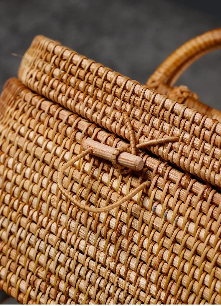 Caixa De Armazenamento De Rattan com Alça - Moderna Decoração