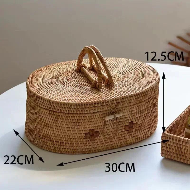 Caixa De Armazenamento De Rattan com Alça - Moderna Decoração