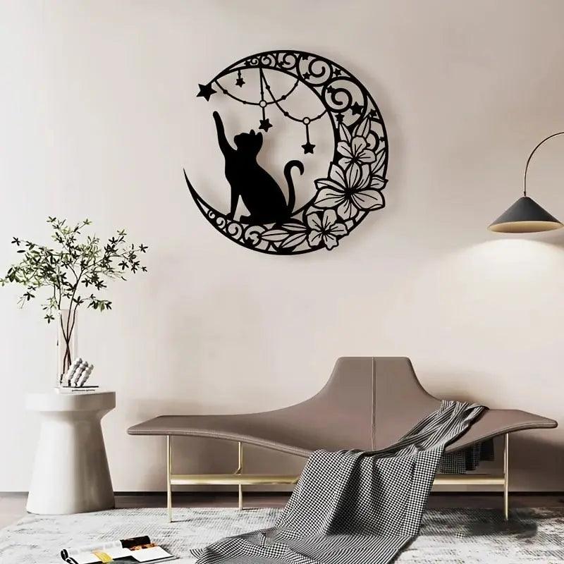 Decoração de Metal Lua e Gato - Moderna Decoração