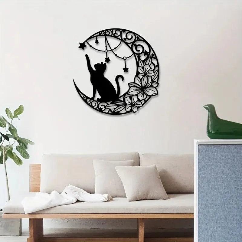 Decoração de Metal Lua e Gato - Moderna Decoração