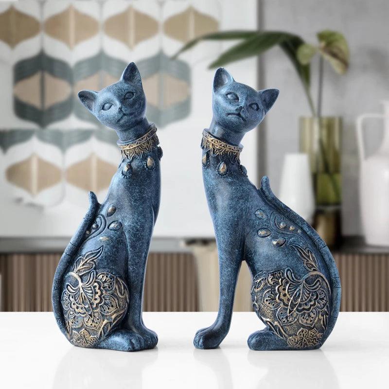 Escultura Decorativa Casal Gato em Resina - Moderna Decoração