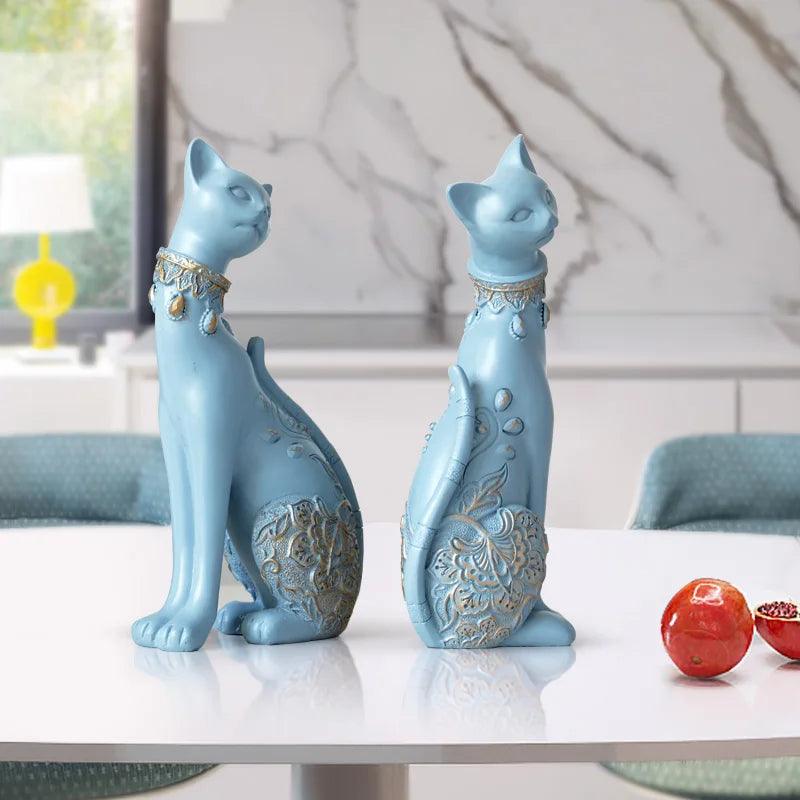 Escultura Decorativa Casal Gato em Resina - Moderna Decoração