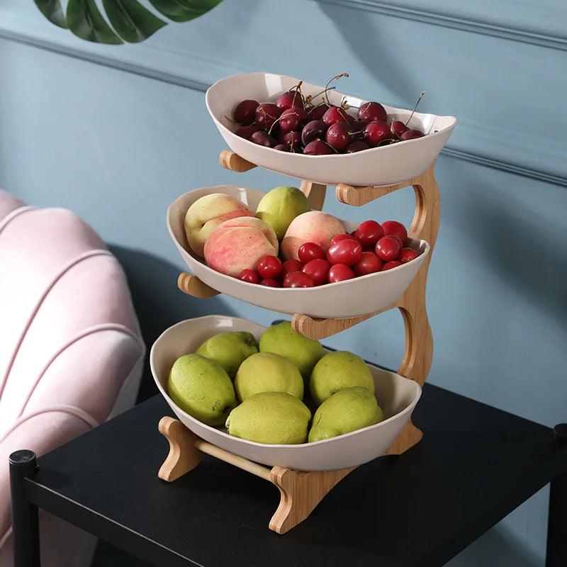 Fruteira de Mesa em Bambu 3 Andares - Moderna Decoração