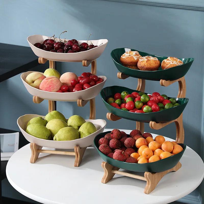 Fruteira de Mesa em Bambu 3 Andares - Moderna Decoração