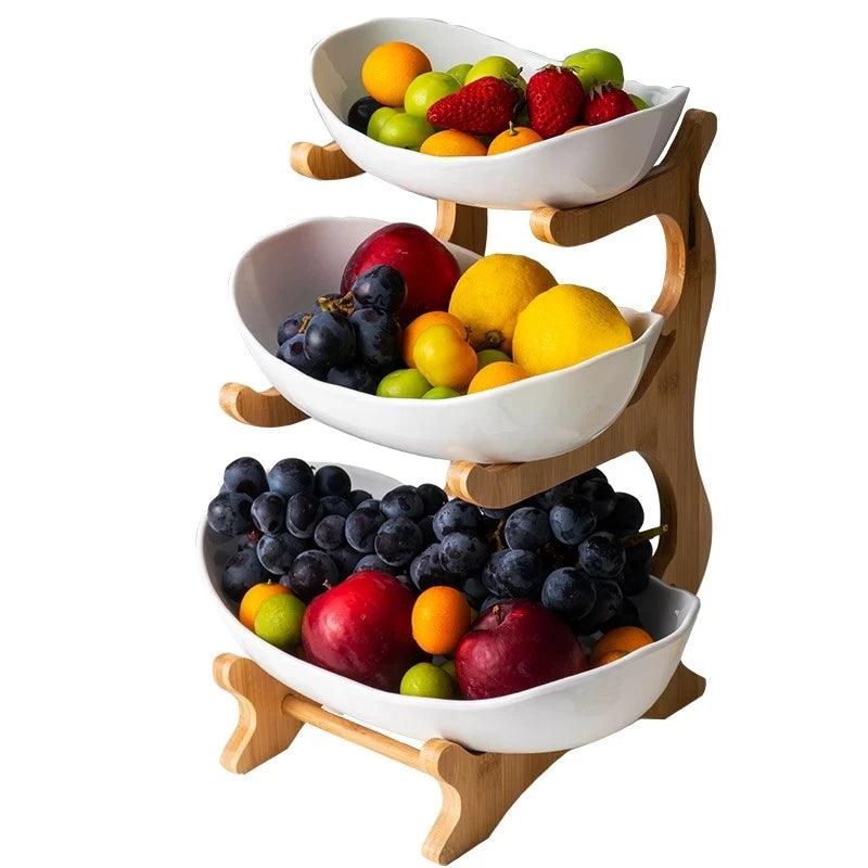 Fruteira de Mesa em Bambu 3 Andares - Moderna Decoração