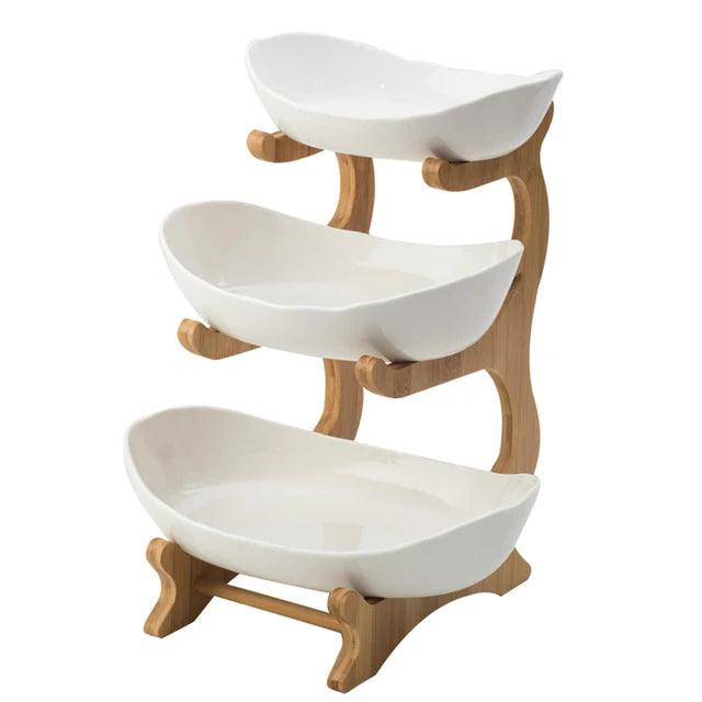 Fruteira de Mesa em Bambu 3 Andares - Moderna Decoração