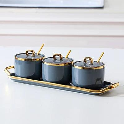 Kit 4pcs Porta Condimentos em Porcelana - Moderna Decoração