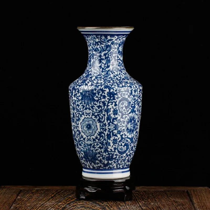 Vaso Chinês Cerâmica Azul e Branco - Moderna Decoração