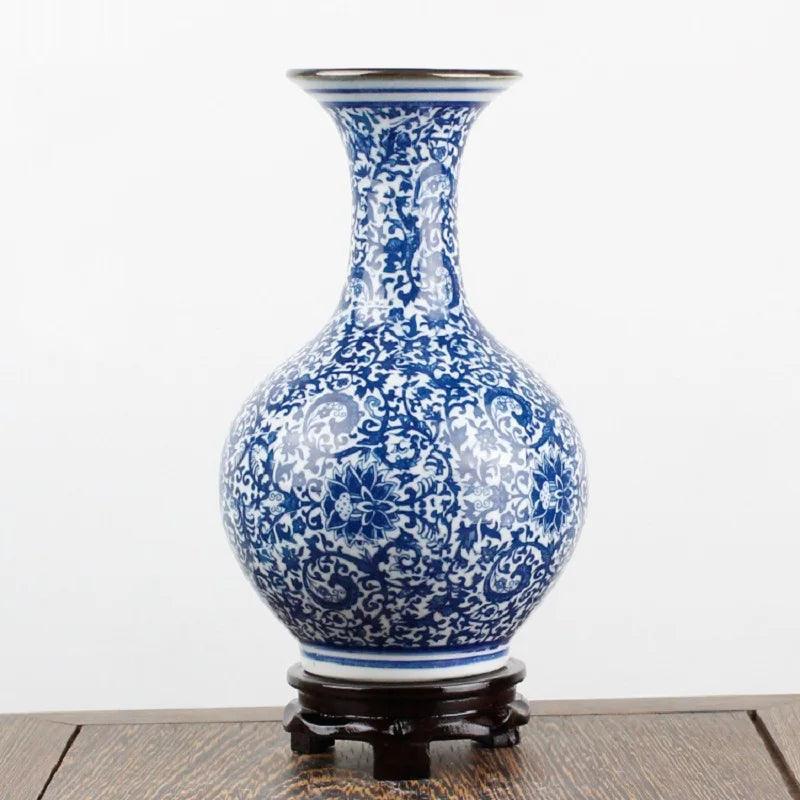 Vaso Chinês Cerâmica Azul e Branco - Moderna Decoração