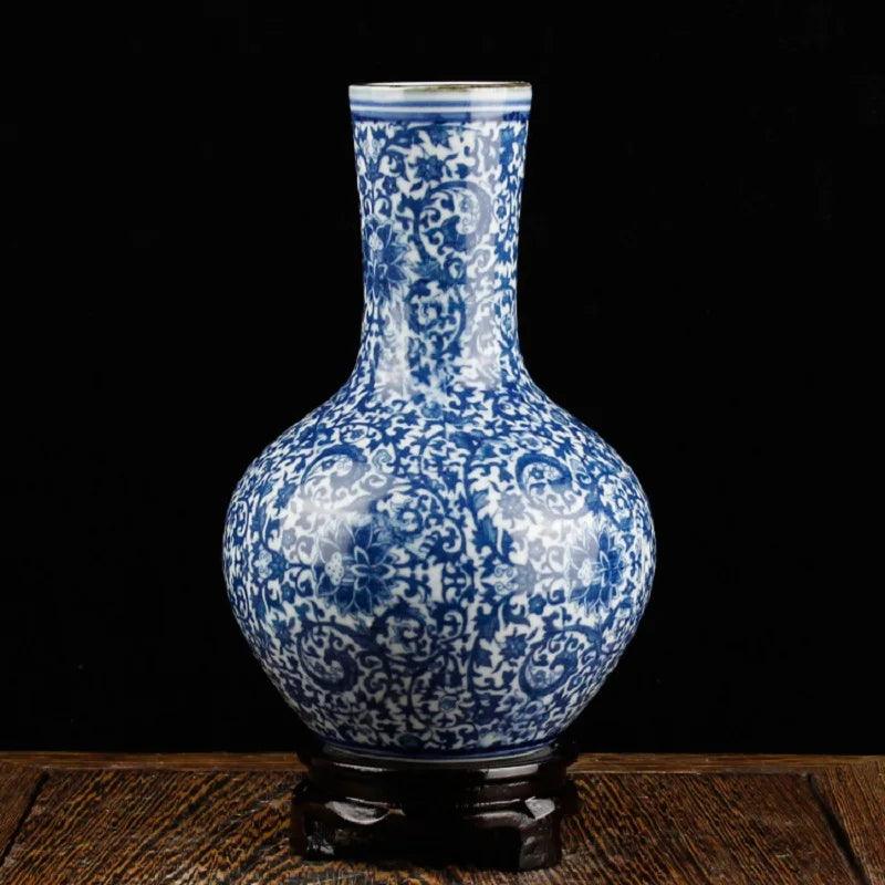 Vaso Chinês Cerâmica Azul e Branco - Moderna Decoração