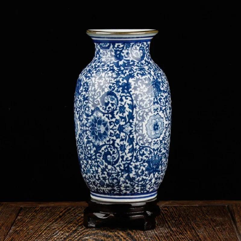 Vaso Chinês Cerâmica Azul e Branco - Moderna Decoração