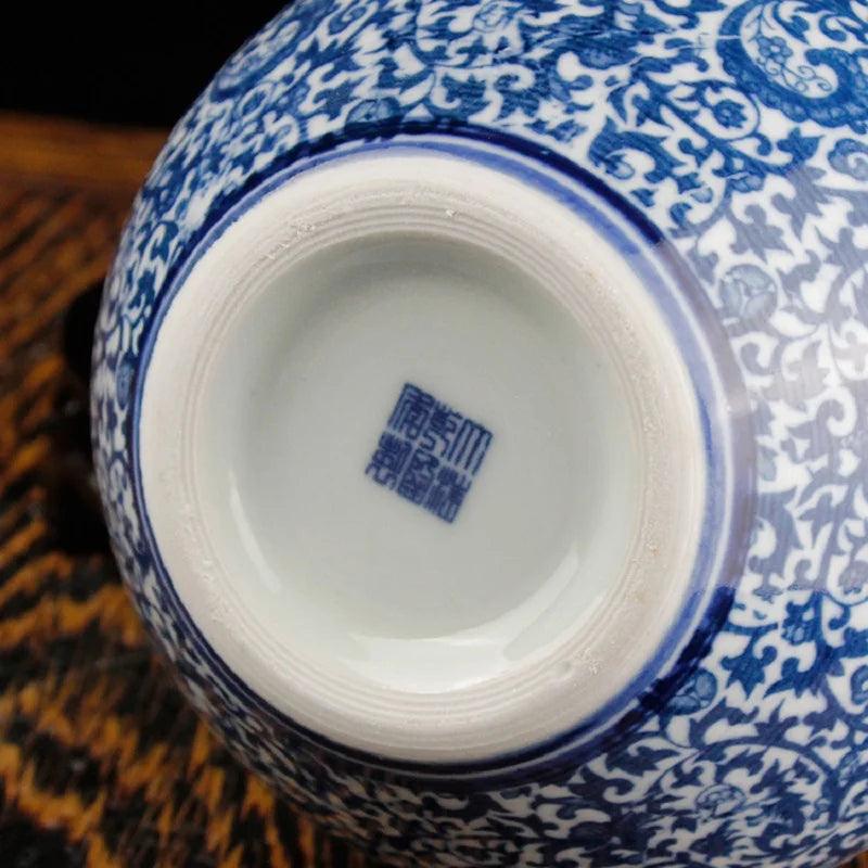 Vaso Chinês Cerâmica Azul e Branco - Moderna Decoração