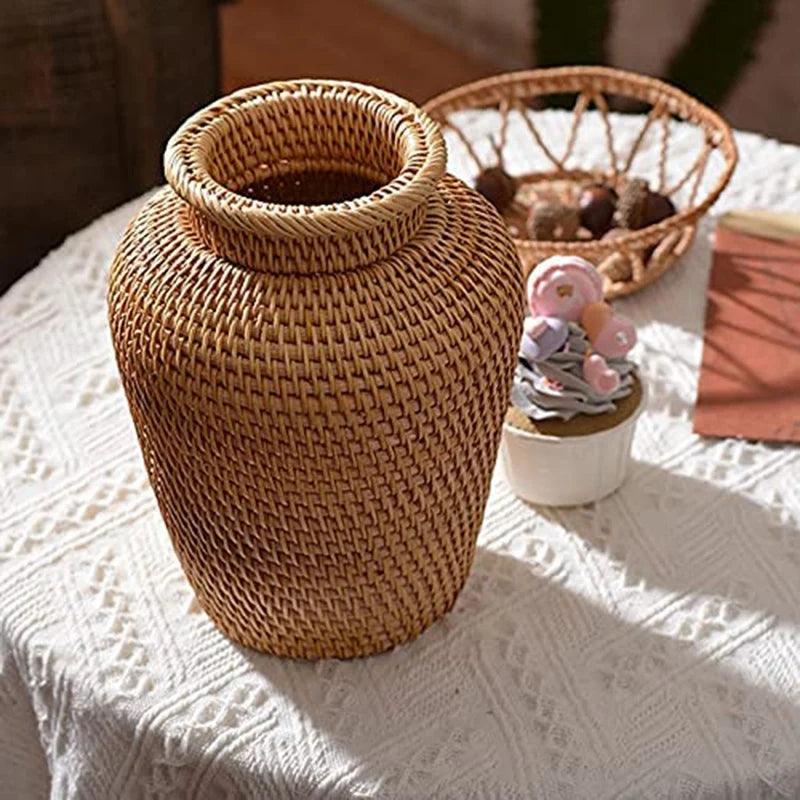 Vaso de Flores Decoração de Rattan - Moderna Decoração